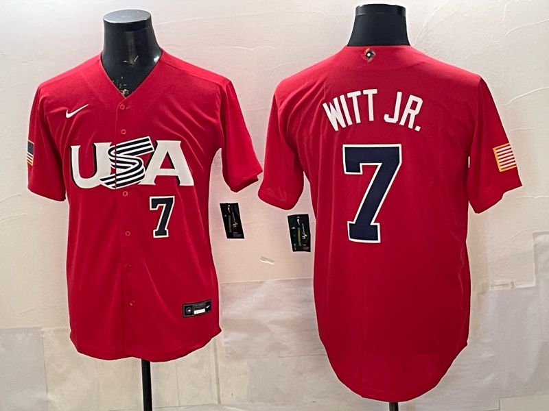 Men 2026 World Cub USA #7 Witt jr Red Nike MLB Jersey style 009
